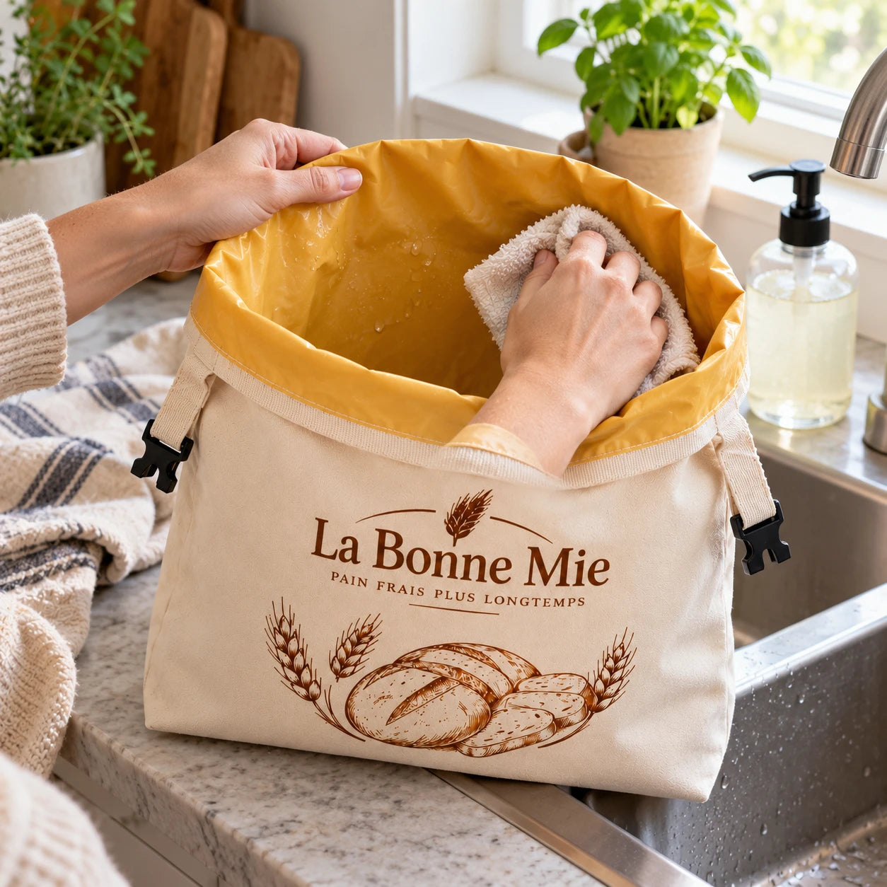 Nettoyage doux de l’intérieur du sac avec un linge humide