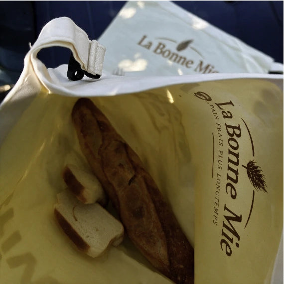 Pain et baguette dans le sac La Bonne Mie ouvert