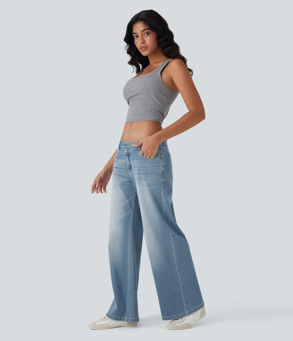 Ultra-Comfort Asymmetrical Jeans – Stretchy, Lightweight
